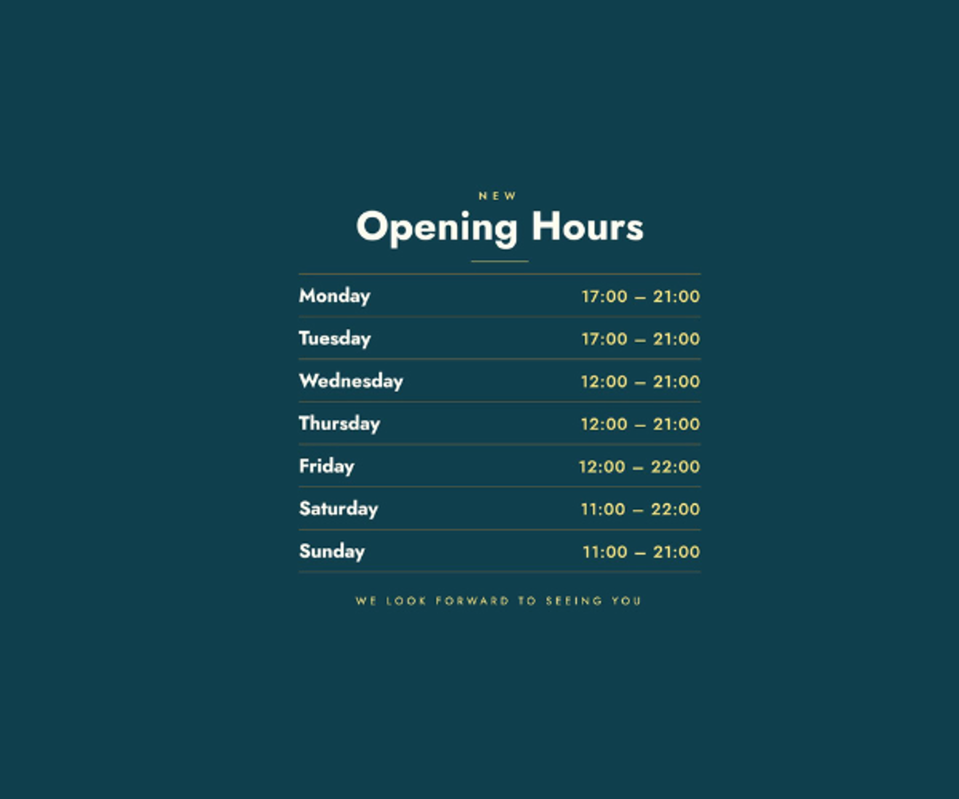 Winter Opening Hours
